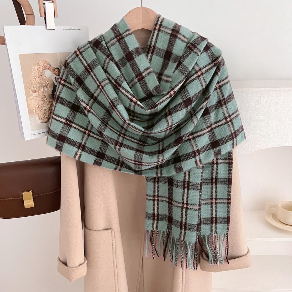 Classic Plaid Scarf Winter New Korean Retro Shawl Japanese Students Imitation Cashmere Warm Thickened Scarf