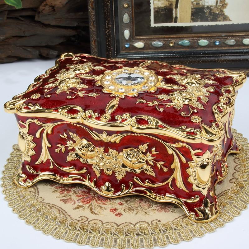Elegant Zinc Alloy Jewelry Box With Rhinestone Decor Multi-Layer Compartment Storage Women Gold/ Finish