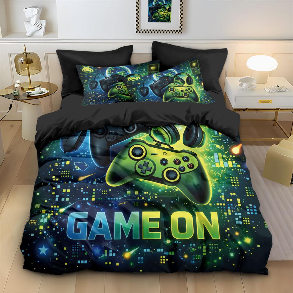3pcs Cartoon Game Controller Print Coreless Duvet Cover Set Multi Size Comfortable Bedroom Bedding Decoration Machine Washable