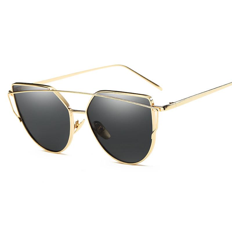 

Retro Women Ladies Cat Eye Sunglasses Metal Mirrored Aviator Reflective Fashion #8 Gold Gray