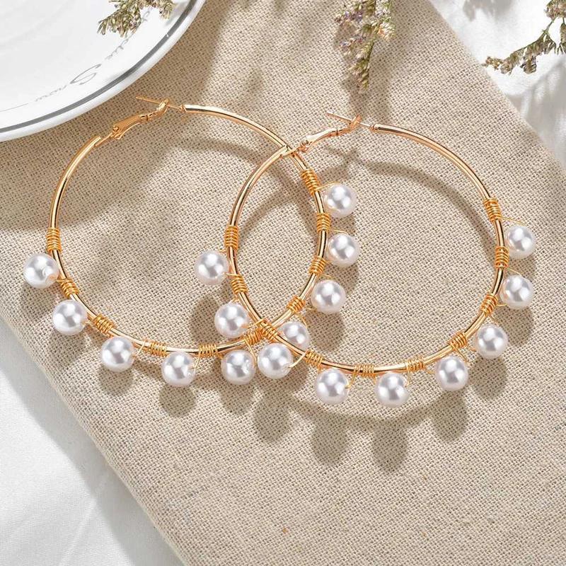 5 Style Imitation Pearl Large Hoops Earrings Luxury Pearl Round Loop Earring For Women Weding Creole Jewelry Pendientes Aros