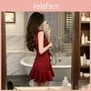 Polyester Spaghetti Strap Dress With Slim Fit Design For Summer Casual Wear