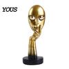 Polished Resin Figurine Abstract Contemplative Face Sculpture, Minimalist Hand-on-Chin Bust Statue for Desk Living Literary Style