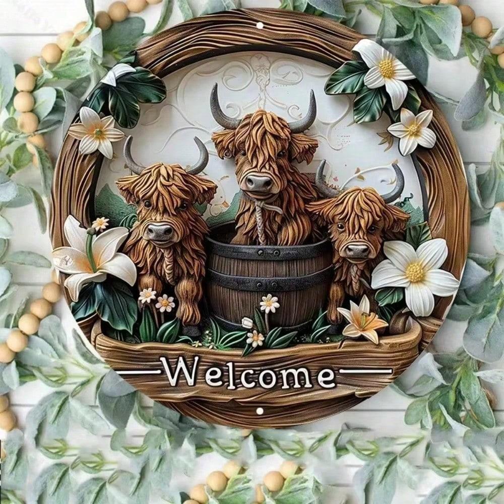 Highland Cow Lily Aluminum Sign UV Resistant Wall Art Indoor Outdoor Decor Gift разноцветный