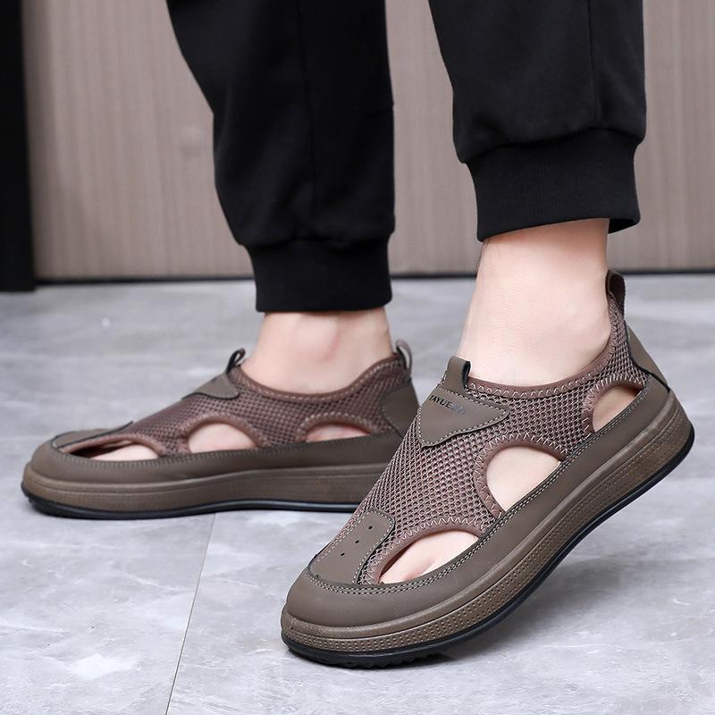 Men's Summer New Breathable Flying Weave Sports Lightweight Casual Soft Bottom Hollowed Out Mesh Slip In Shoes Work Shoes