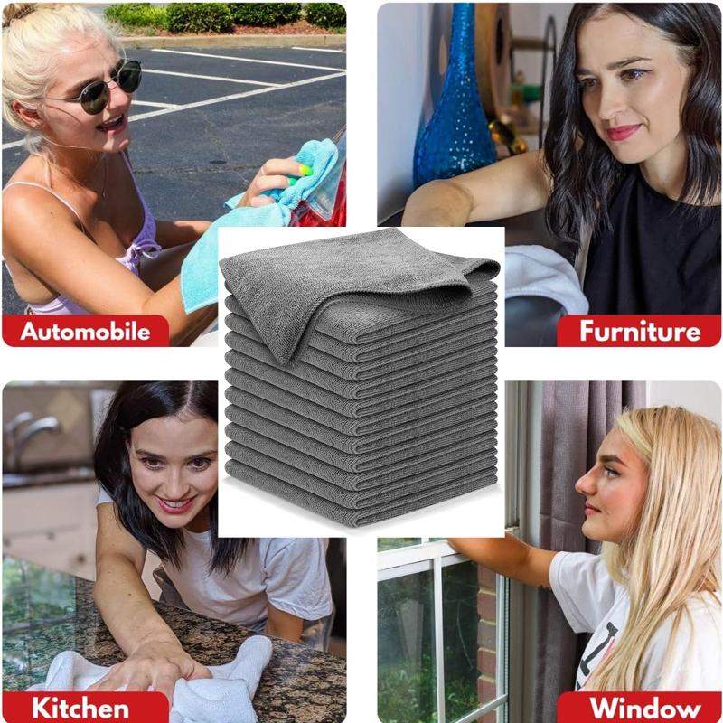 Balení 12 kusů utěrek z mikrovlákna - 12,5"x12,5" Šedé utěrky na auto, Ultra savé &; Bez šmouh pro auto/domácnost, 1200 praní