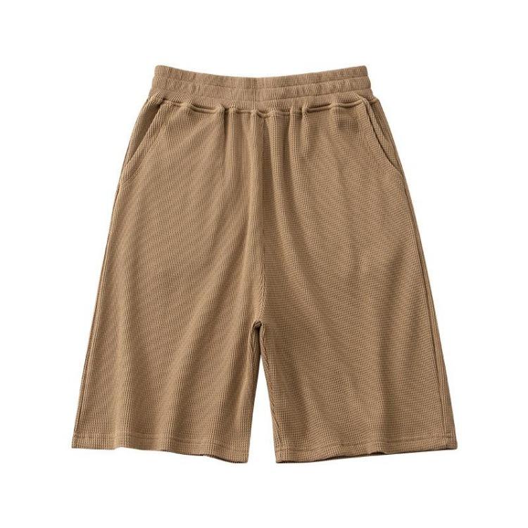Men's Casual Wear Elastic Waist Solid Color Waffler Shorts Pants Spring Summer Sport Quick Drying Pocket Cotton