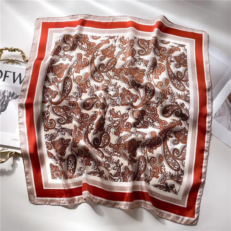 Silk Scarf Women'S Scarf Shawl 70Cm Korean Small Square Scarf Satin Surface Print Sun-Proof Headscarf