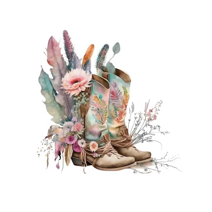 LETOP 1pcs 16oz Colorful Flower Cowboy Boot Moon Hat Tumblers Waterproof Transfer Stickers UV DTF Cup Wrap Transfers