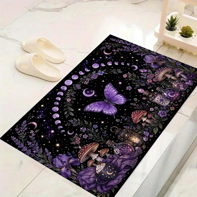 1Pc Purple Fantasy Garden Rug, Office Carpet Indoor Outdoor Doormat, Non-Slip, Comfortable, Living, Christmas Halloween, Xmas Gift Ey14