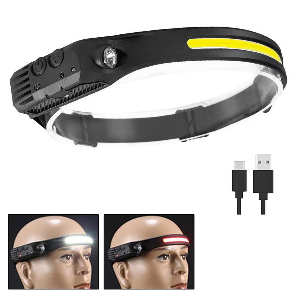 COB Silicone Dual Light Source LED Headlight: Strong Light for Outdoor Riding, Night Fishing, and Running with Red and Yellow Modes