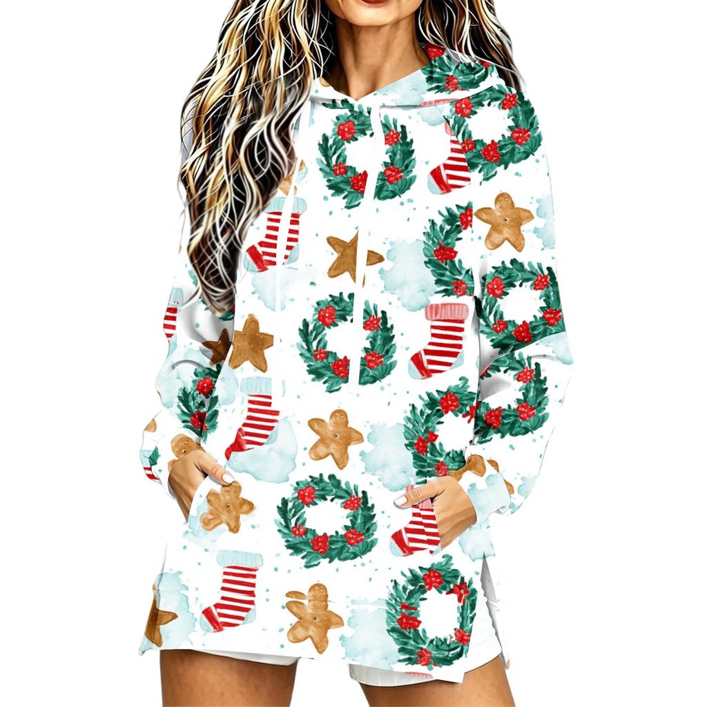 Women's Casual Long Sleeve Christmas Print Hoodie for Winter Holiday