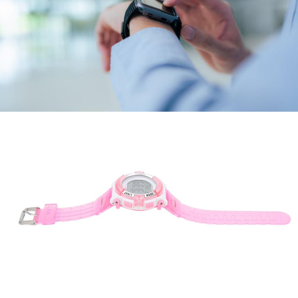 Digital Chronograph Watch Girls Student Electric Waterproof PU Strap for Swimming Sports with Colorful Night Light Alarm