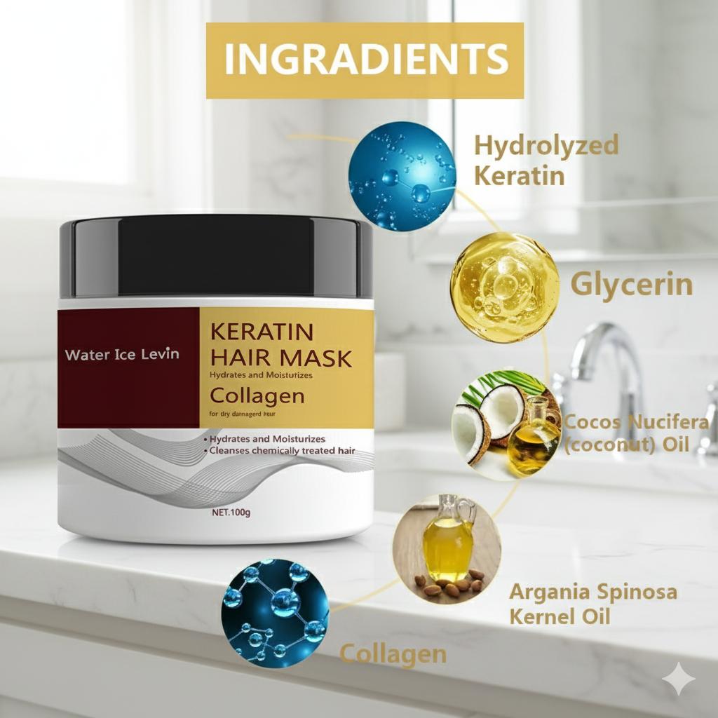 Keratin Hair Mask Hydrolyzed Keratin Collagen Hydrates Moisturizes Repairs Dry Damaged Hair Coconut Argan Oils 100g less