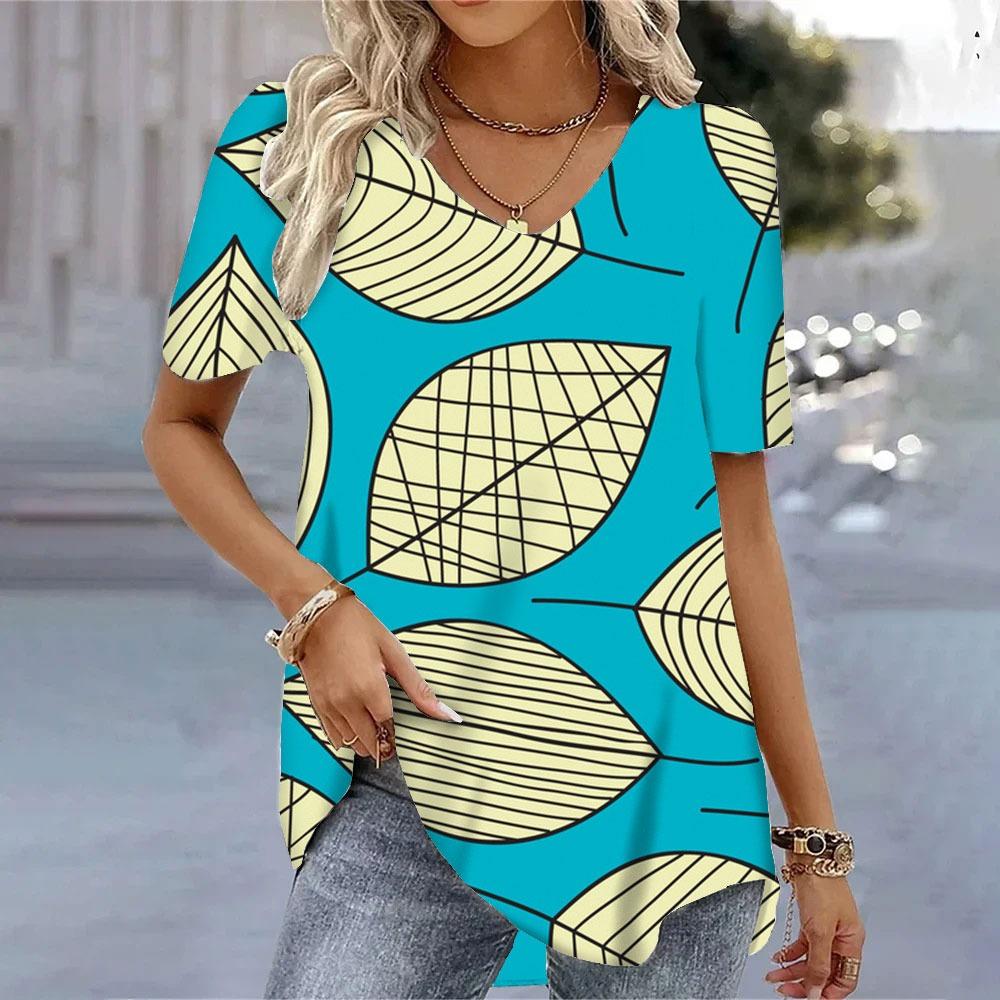 3D Butterfly Printed Short Sleeve T-shirt Korean Style Women's Clothes 2025V-neck Short Sleeves Tees Shirt Loose Casual Blouses