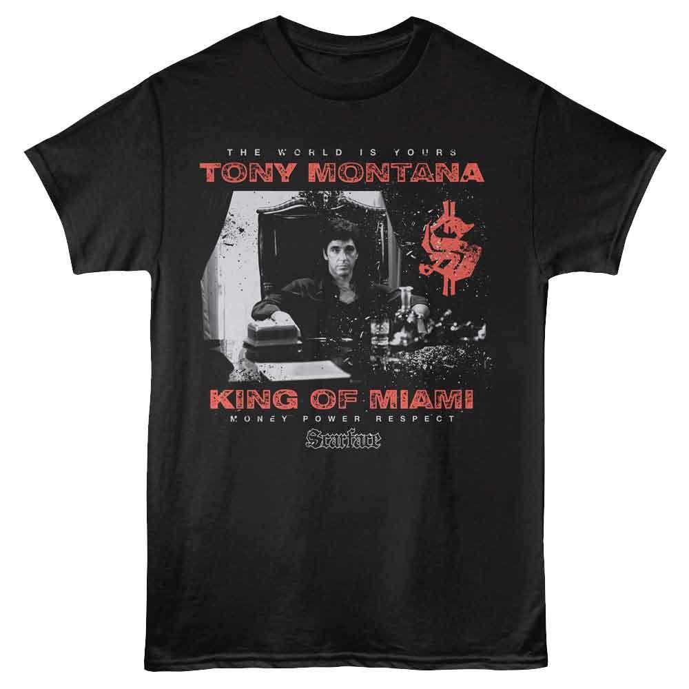 Scarface - King Of Miami - Black - Front Print Adult Unisex Short Sleeve T-Shirt M