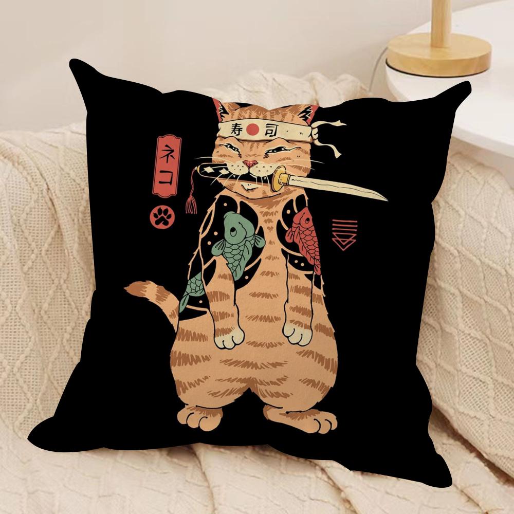 Japanese Style Cat Cushion Cover Soft Plush Fabric DoubleSided Printed Sofa Cushion Cover for All Seasons Home Decor Gift