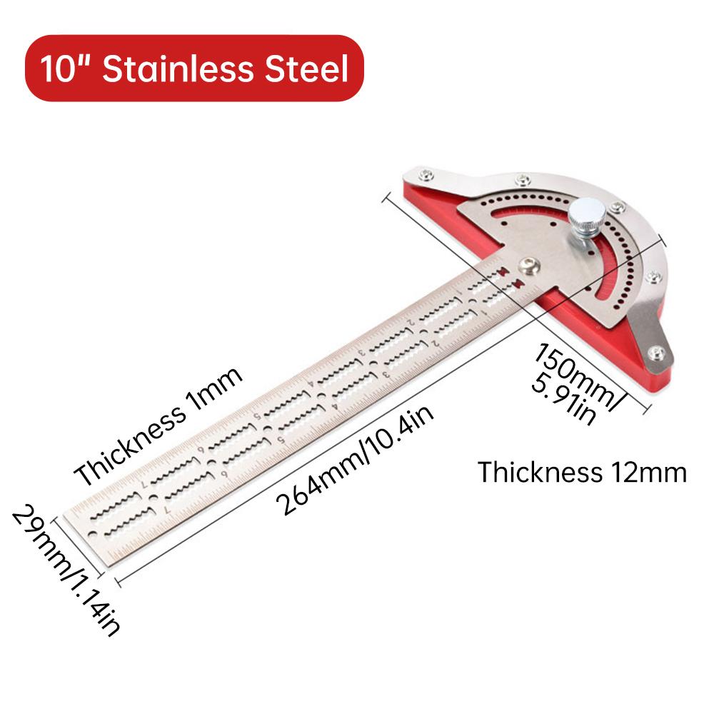 10/15/20 Inches Stainless Steel Protractor Multi-Angle Free Adjustment Precision Carpenter Measuring Tool Woodworkers Edge Ruler
