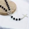 Rosary Necklace Gothic Inverted Cross Pendant Pagan Mysterious Silver Color Star Charm, Personality Neck Jewelry