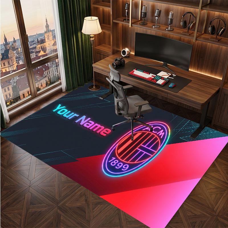 AC Milan Custom Crystal Velvet Rug, Personalized Name Text Print, Football Logo Soft Non‑Slip Floor Mat Home Decor Gift