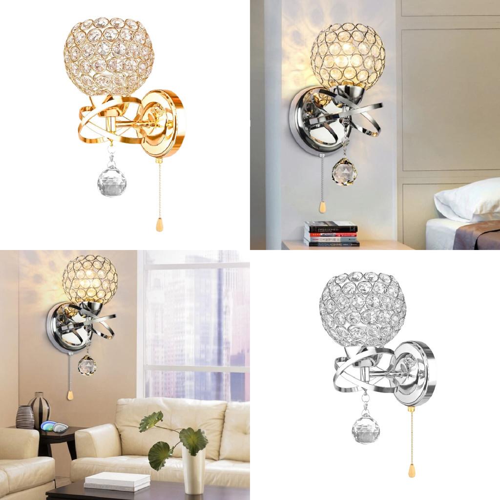 Crystal Wall Modern Light Holder Power Pull Switch Bedroom Hallway Lamp Wall