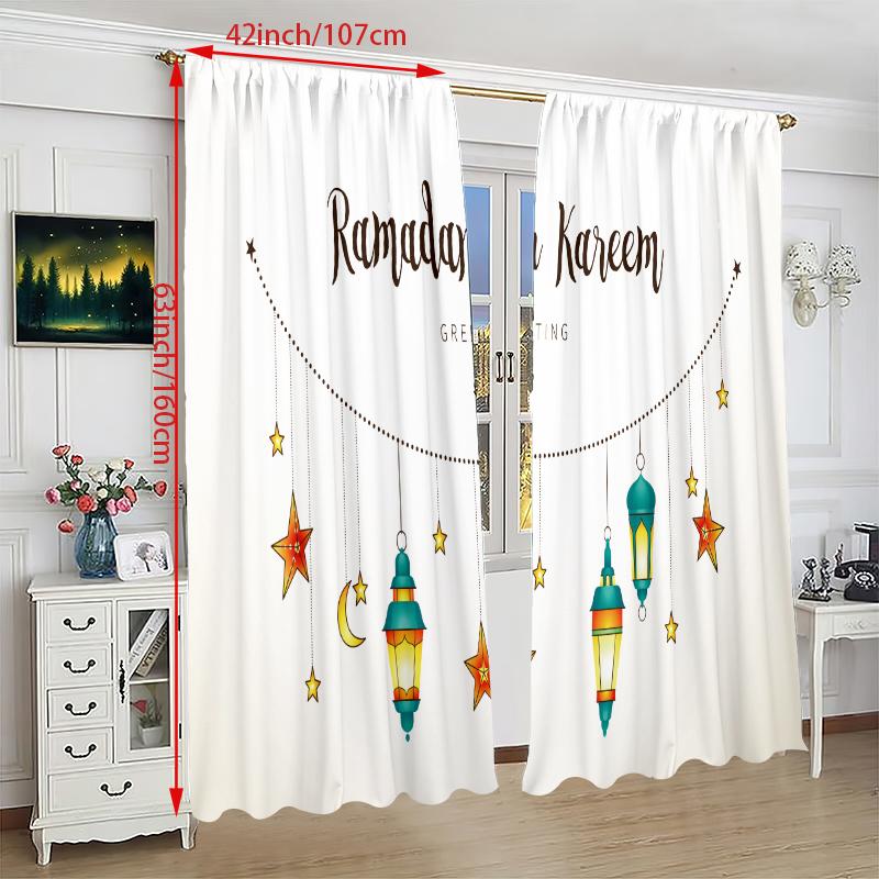 2PCS- Islamic Muslim Party Curtain for Eid al-Fitr Moon Deluxe Curtain for Living Room Bedroom Decoration