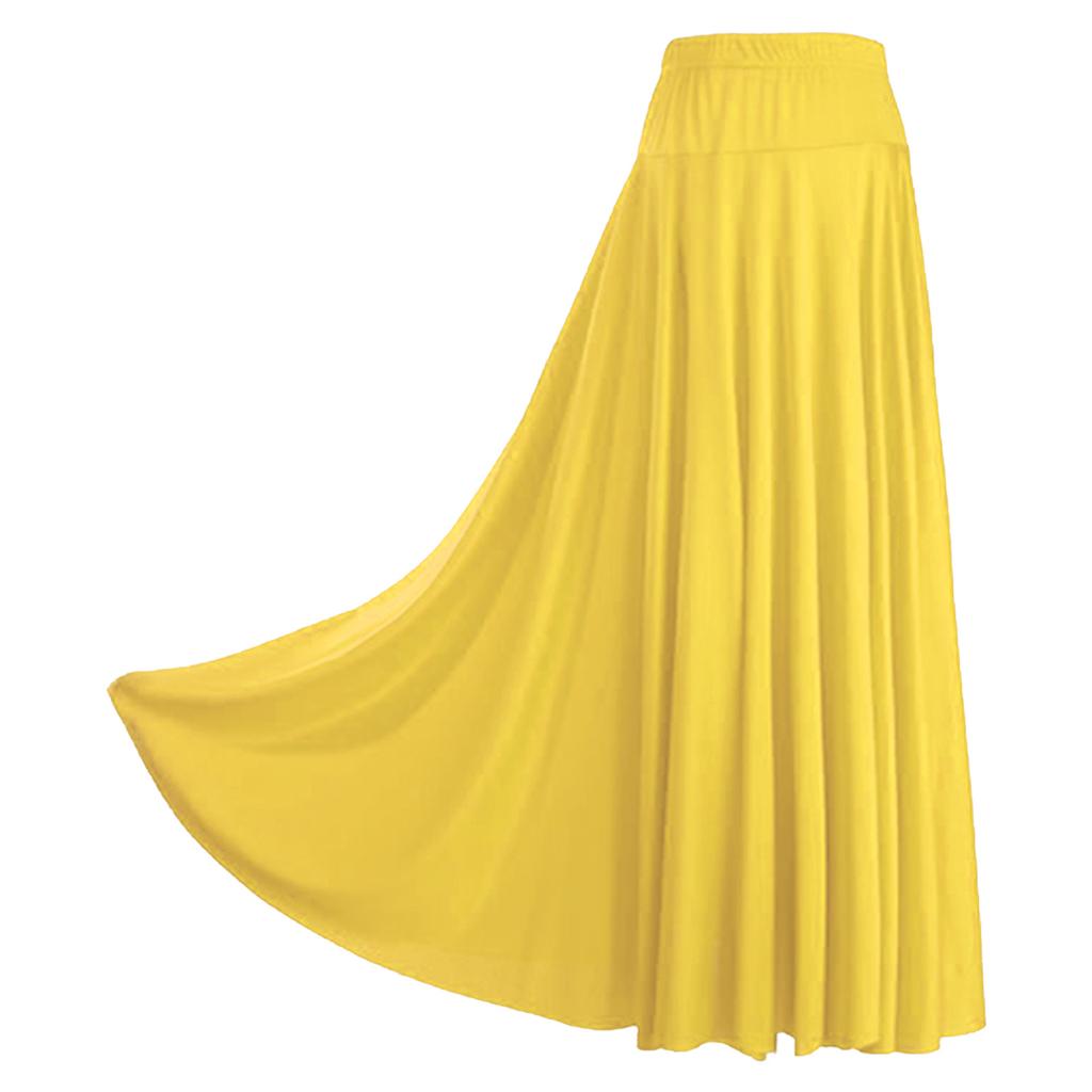 Womens Stretch Waist Flowy Ruffle Skirt Single Color Layered Design for Ballroom Latin Dance Competitions Stage Costume