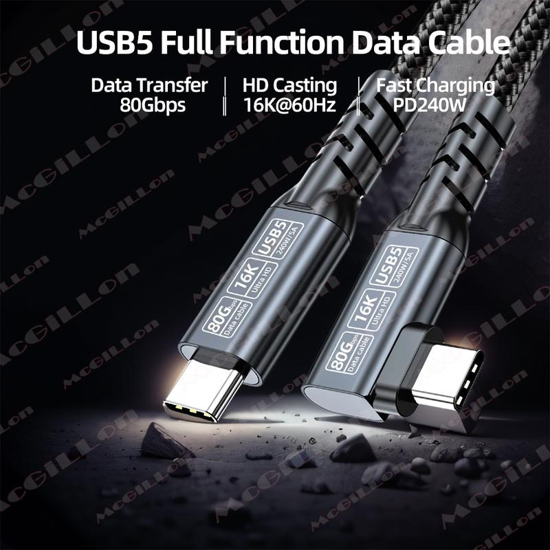 Elbow Type-C to USB5.0 PD240W 80Gbps Thunderbolt 5 Type-C Cable 16K 8K 48V/5A for iPhone 16 Pro Tablet Switch Laptop MacBook Pro