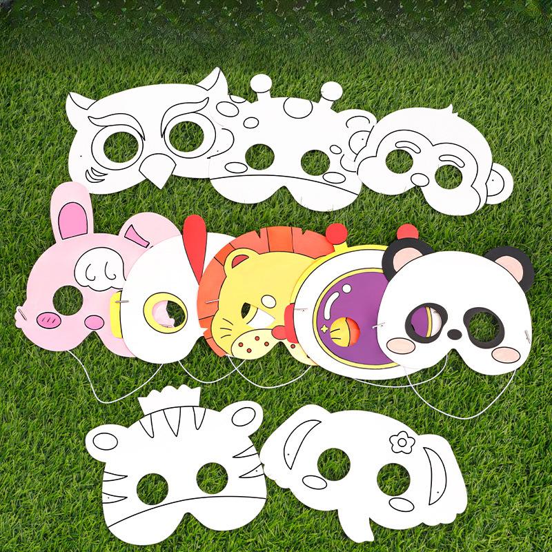 20 Stück Kinder Spaß Cartoon DIY Malmaske Kindergarten Geschenk Handgemachte Graffiti Maske Kindertag Spaß Tiermaske Verkleiden