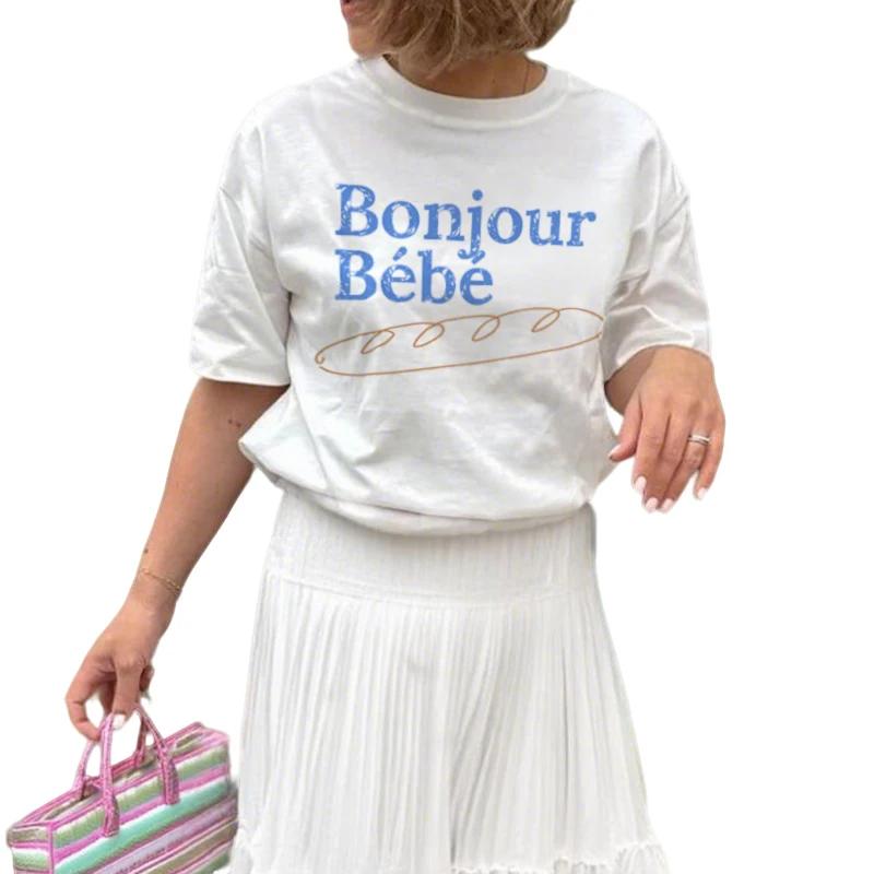 

Retro Funny Cute Foodie Shirt Baguette Printed TShirt Loose Short Sleeve Cotton Womens Clothing French Bread Lover T Shirt Y2k S