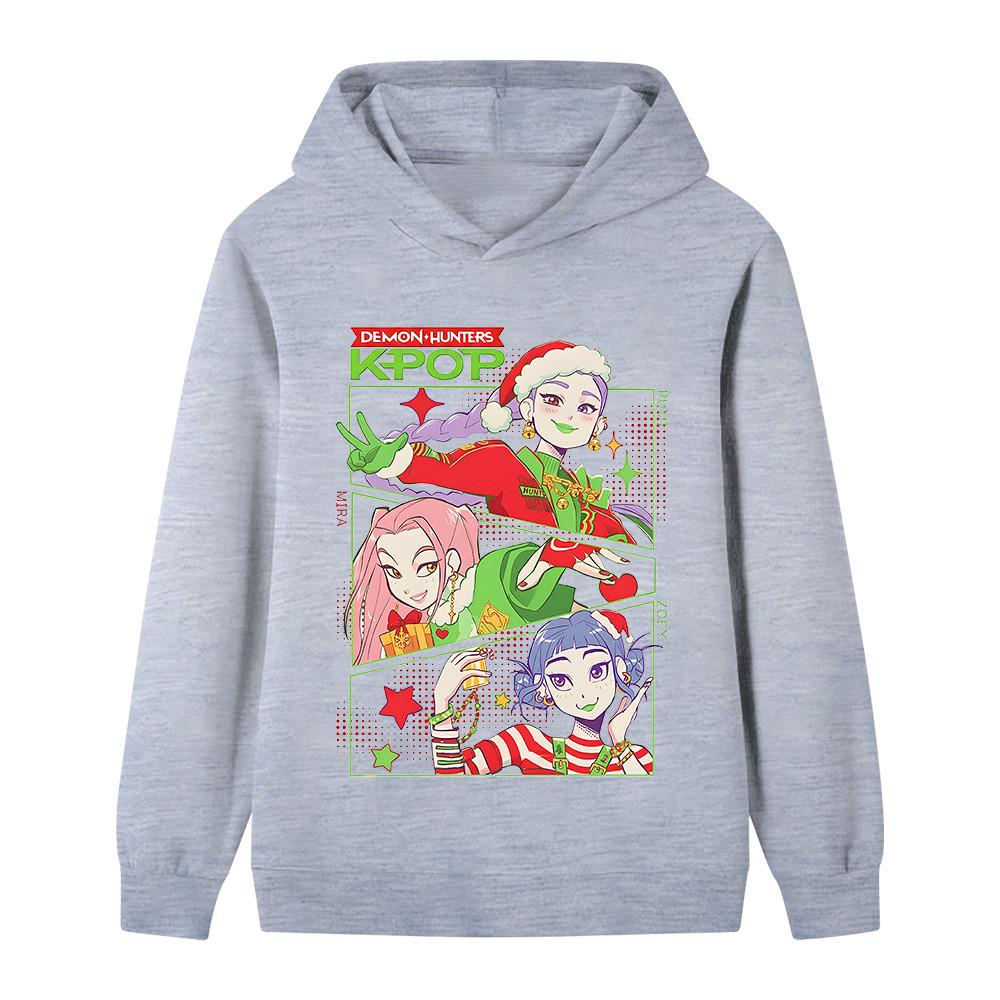 B1263 Kids Boys Girls Christmas New Year Kpop Rumi Zoey Mira Print Long Sleeves Hoodie