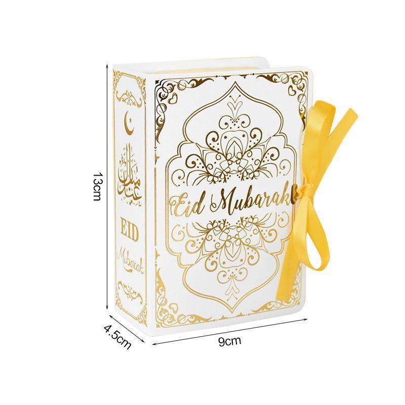 5Pcs Book Shape Mubarak Chocolate Candy Boxes Ramadan Decor Gift Packaging Box Islamic Muslim Festival Party Supplies