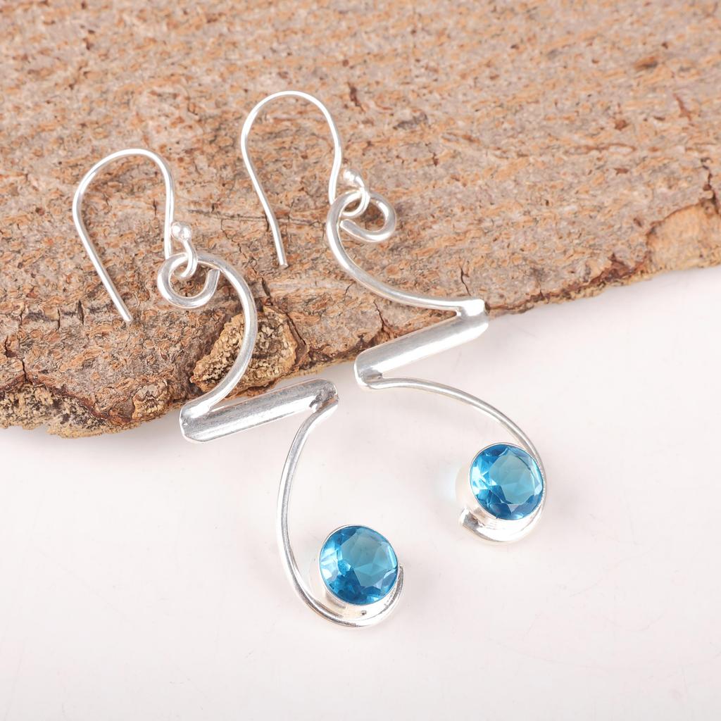 Schweizer Blautopas 925 Sterlingsilber Schmuck, Handgefertigte Wunderschöne Silberohrringe, Topas Edelsteinschmuck Für die Liebe