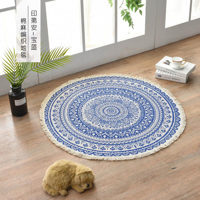 Nordic Cotton and Linen Floor Mat Ethnic Style Round Carpet Doormat Foot Mat Entry Bedroom Non-slip Mat Bohemian