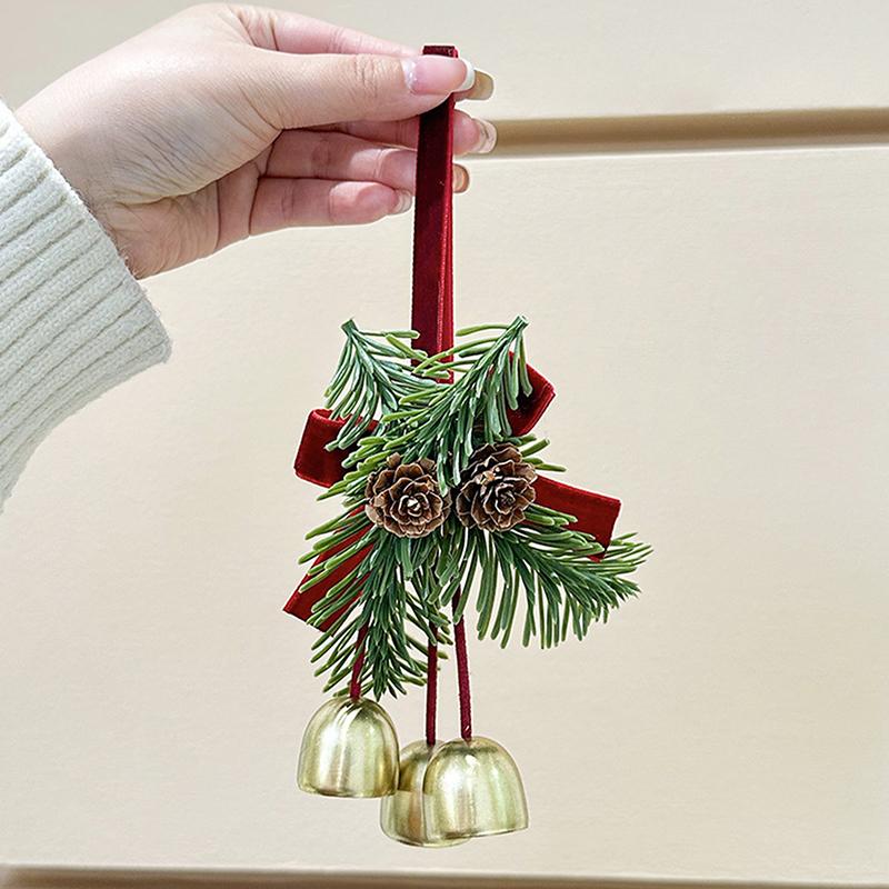 Christmas Jingle Bells Door Hanger Ornament Velvet Bow Pine Cone Bell Pendants For Christmas Decoration 2025 Christmas Gift Noel