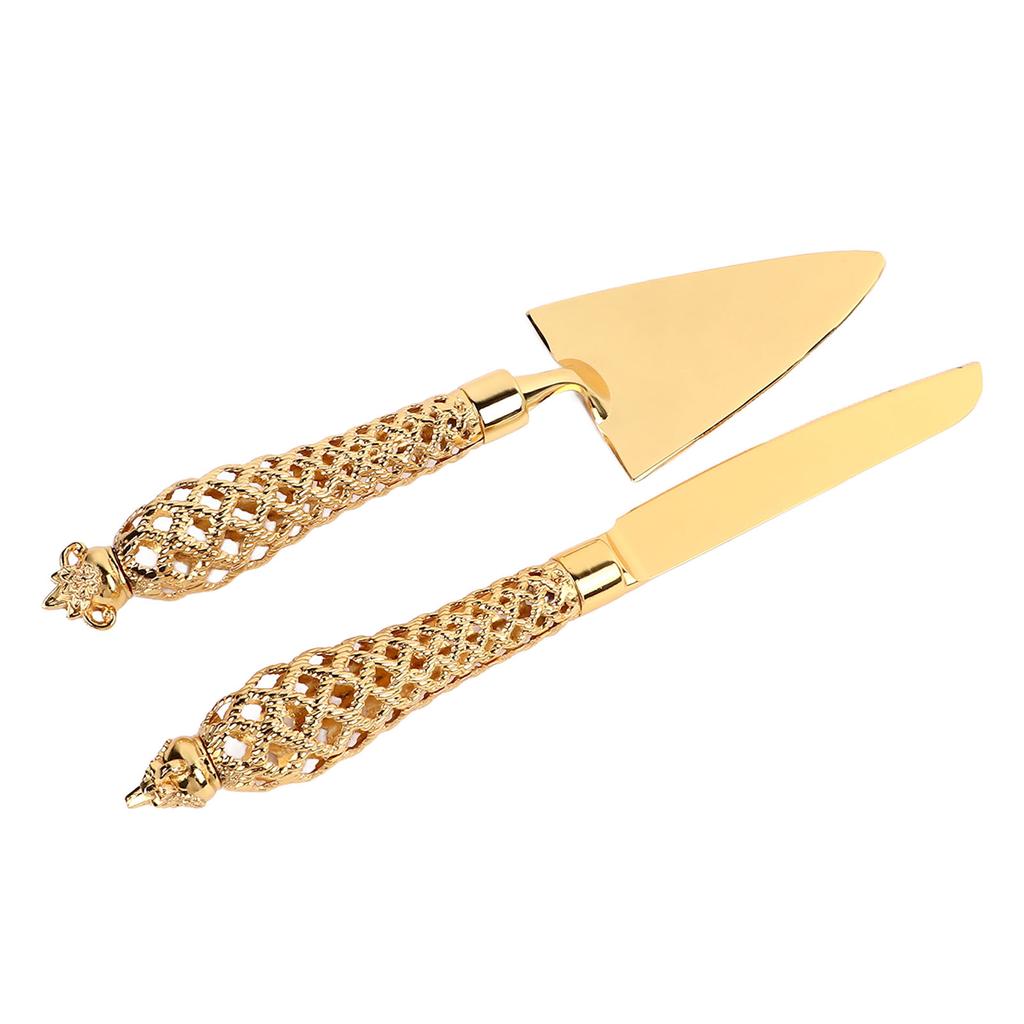 Gold Cake Knife and Server Set Vintage Engraved Cake Cutter Serving Spatula Set for Wedding