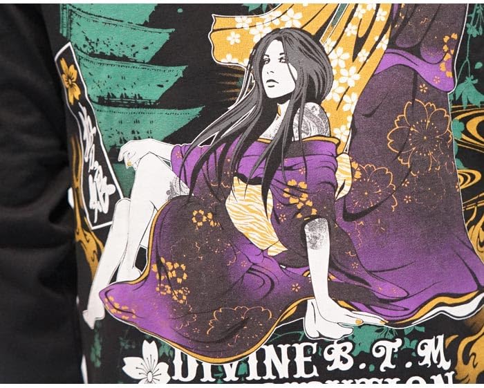 Battou Musume Karakuri Tamashii Japanese Pattern Long Sleeve T-Shirt, Yua and Hina, 243130-20 Black - L