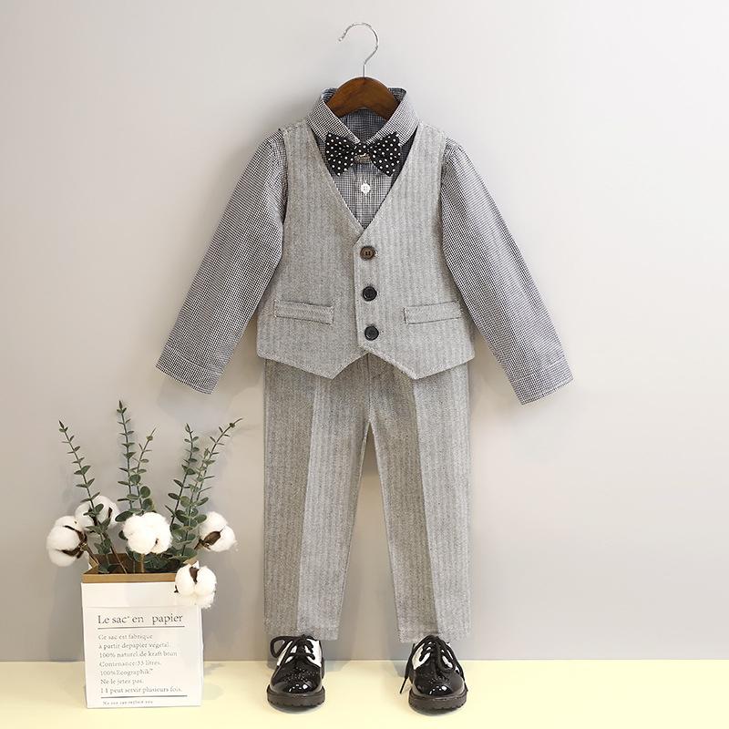 

Детский жилетный комплект Весенний стиль Наряд для свадьбы для мальчика-цветочка Платье на первый день рождения ребенка Костюм для выступления в стиле британского джентльмена 150cm