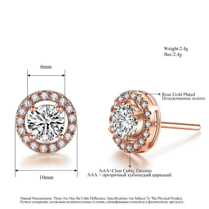 Luxury Cubic Zirconia Stud Earrings For Women Rose Gold Color Small Earrings Wedding Pendientes Jewelry