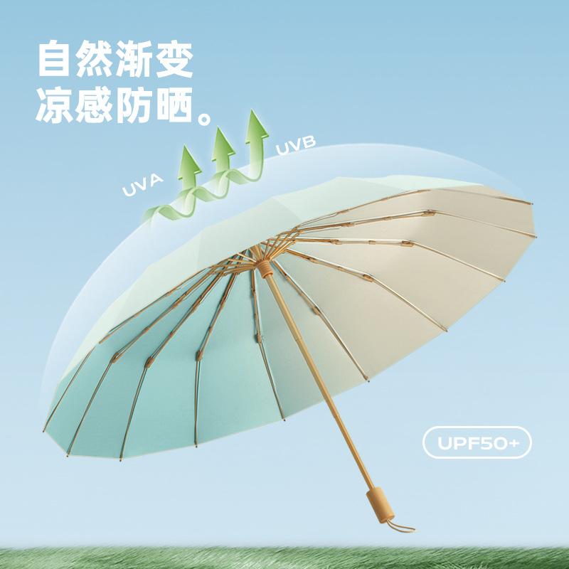 New 16-bone Vinyl Macaron Gradual Change Weather and Rain Dual-purpose Color Glue Parasol Sunscreen Umbrella