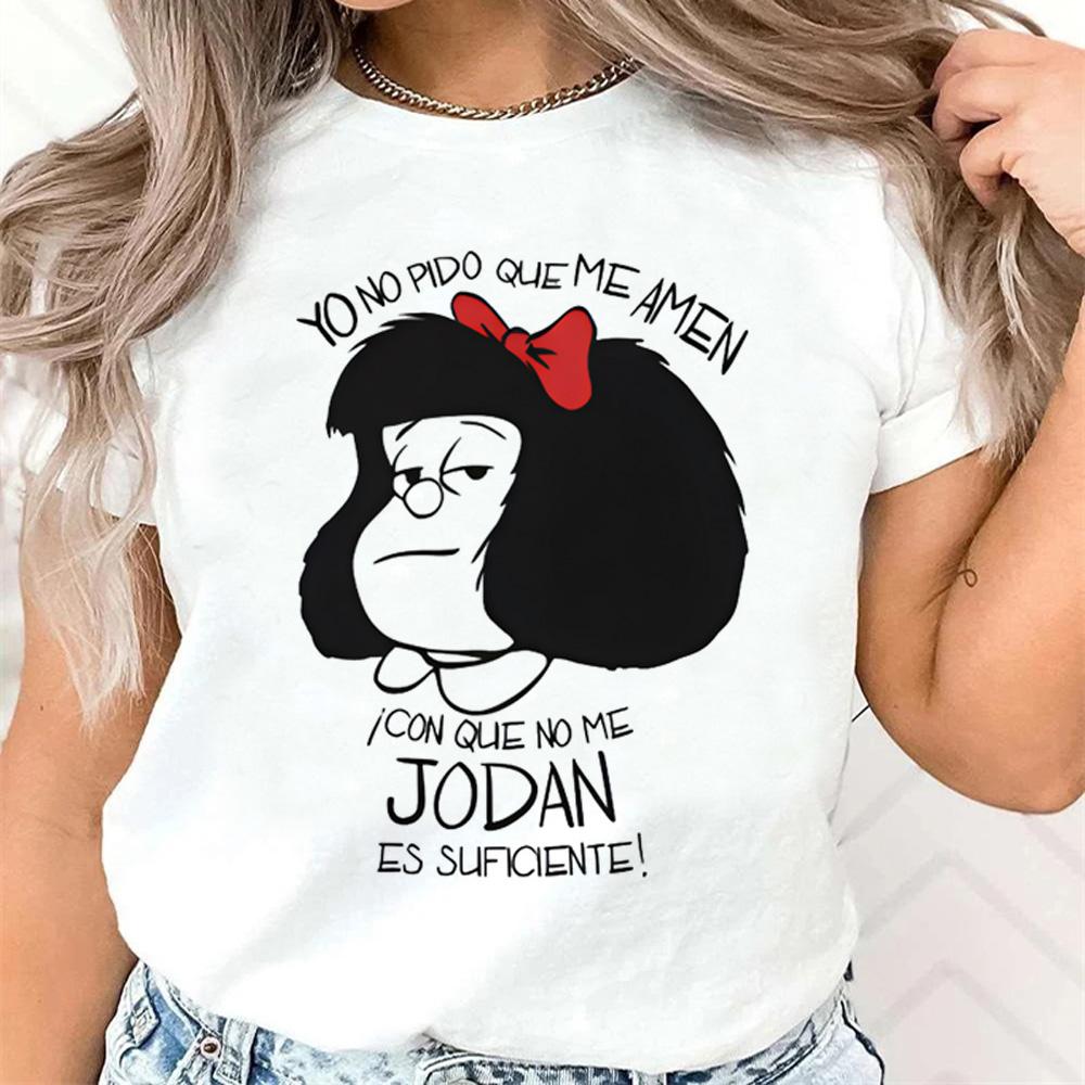 

Summer Women T-Shirt Cartoon Mafalda Kawaii Graphic Short Sleeve Clothing Fashion Tops Tees Female Harajuku Streetwear Tops M