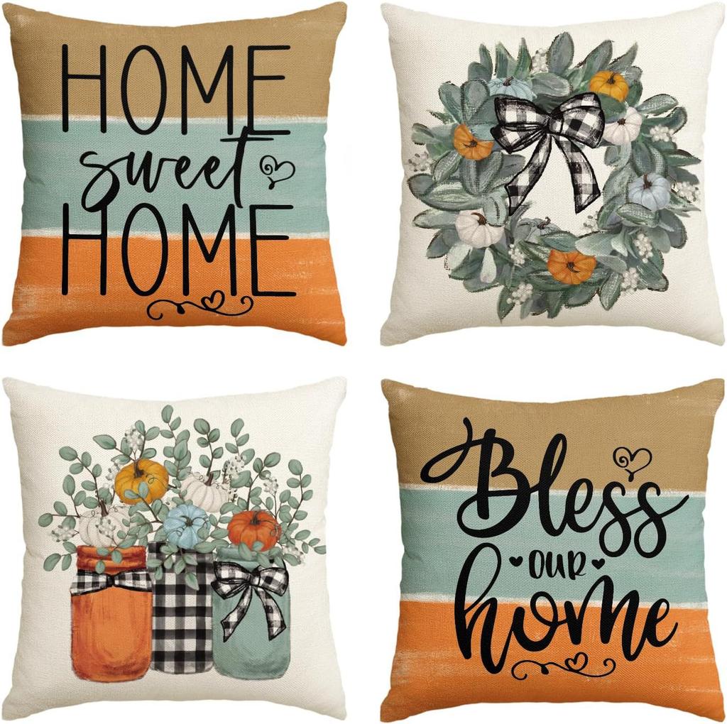 Autumn Thanksgiving Pillow Cover Set of Four Pumpkin Car Decoration Cushion Back Cover