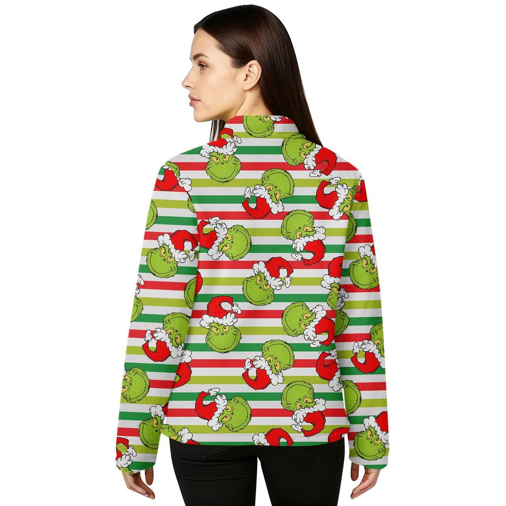 Women's Stand Collar Pullover Long Sleeve Top Christmas Print Sports Top