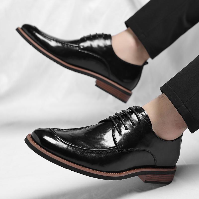 Derby men's leather shoes Gentleman minimalist British style Dress up party Plus Size Adult work and office shoes Black classic