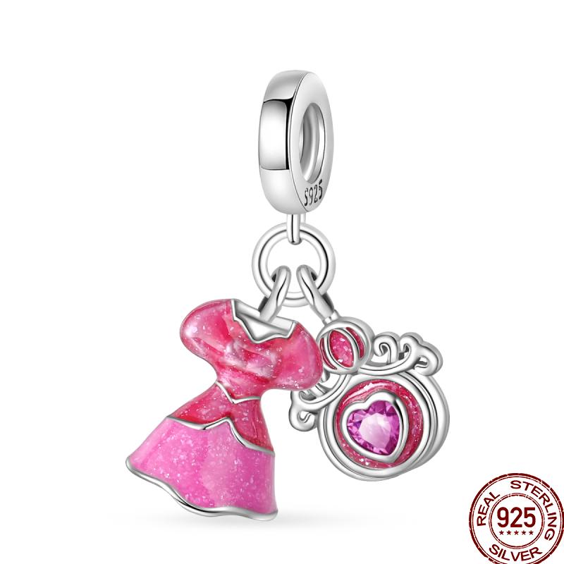 925 Silver Romantic Princess Pink Dress Lipstick Dancing Shoes Charm Beads For 3MM 925 Original Bracelet Jewelry
