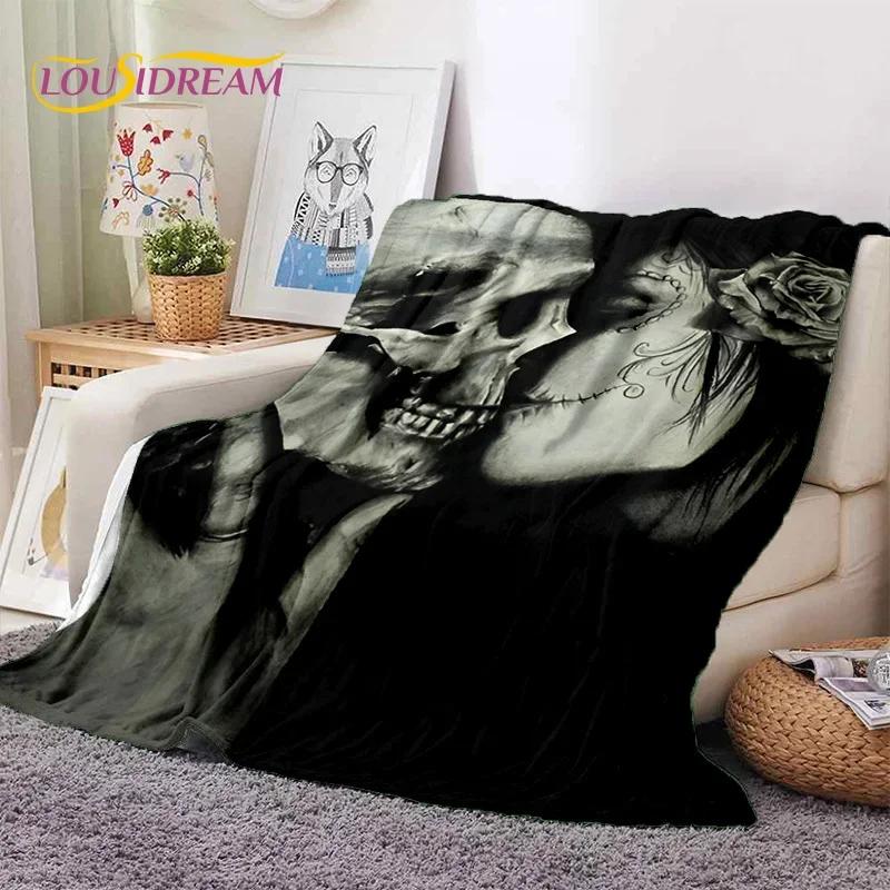 Skull Dead Girl 3D Gothic Horror Female Rose Soft Flannel Blanket,Throw Blanket Comfortable Blanket for Picnic Beds Home Bedroom