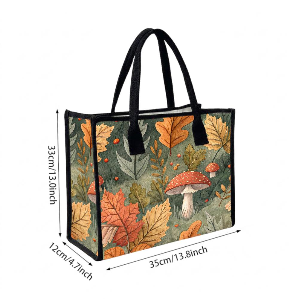 Autumn Mushroom Leaf Print Casual Tote Bag Daily Portable Versatile Handbag