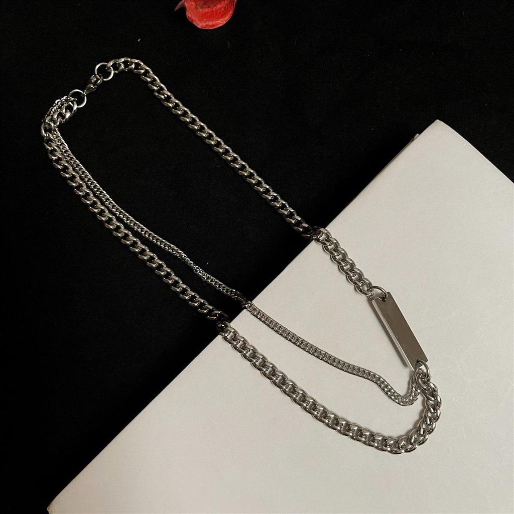 Trendy Korean Style Hip Hop Titanium Steel Double Layer Uneven Necklace for Men and Women