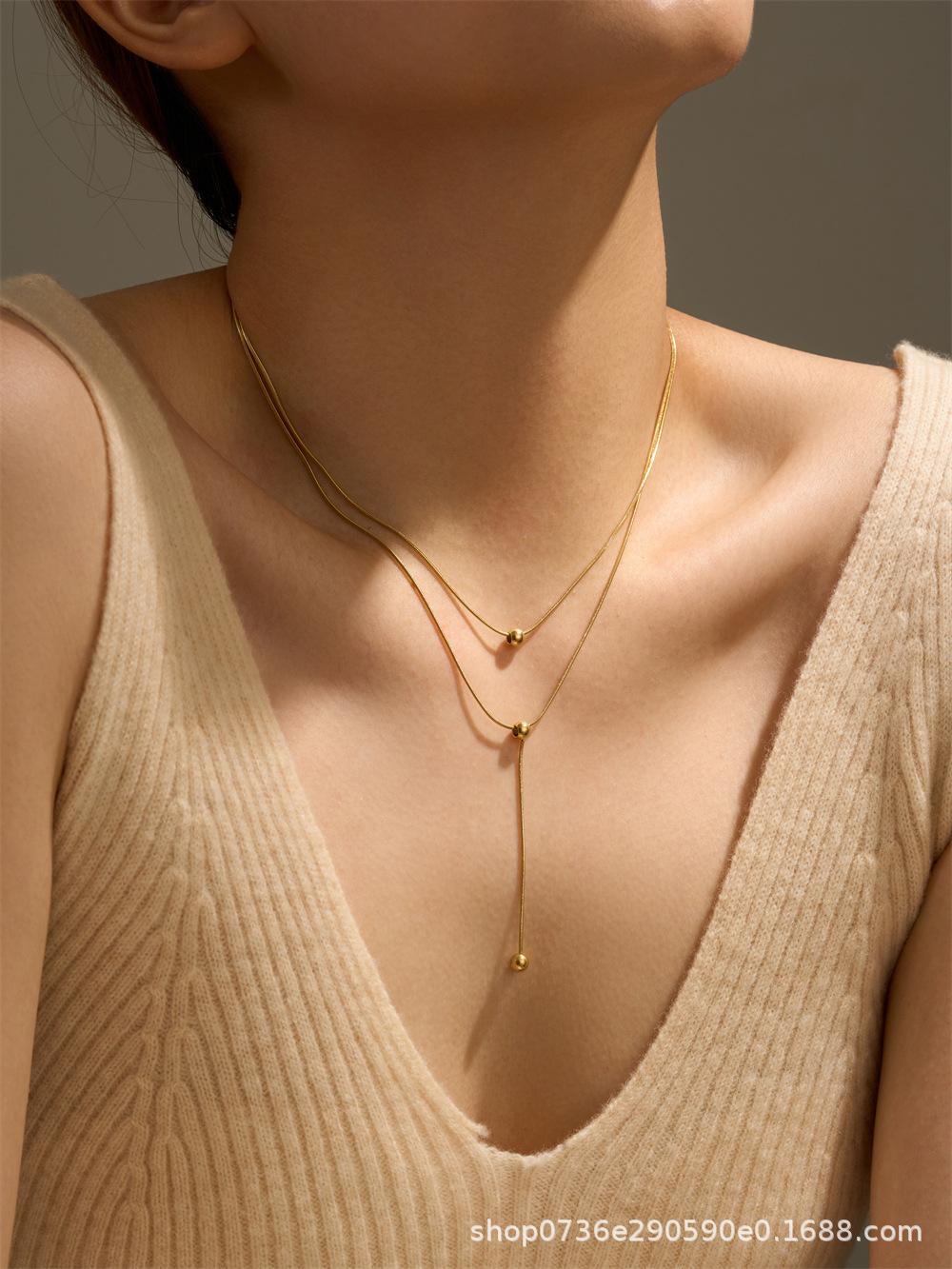 

Двухслойное простое и модное колье с маленькими круглыми бусинами и бахромой, темпераментная ниша, универсальная женская многослойная цепочка на ключицу