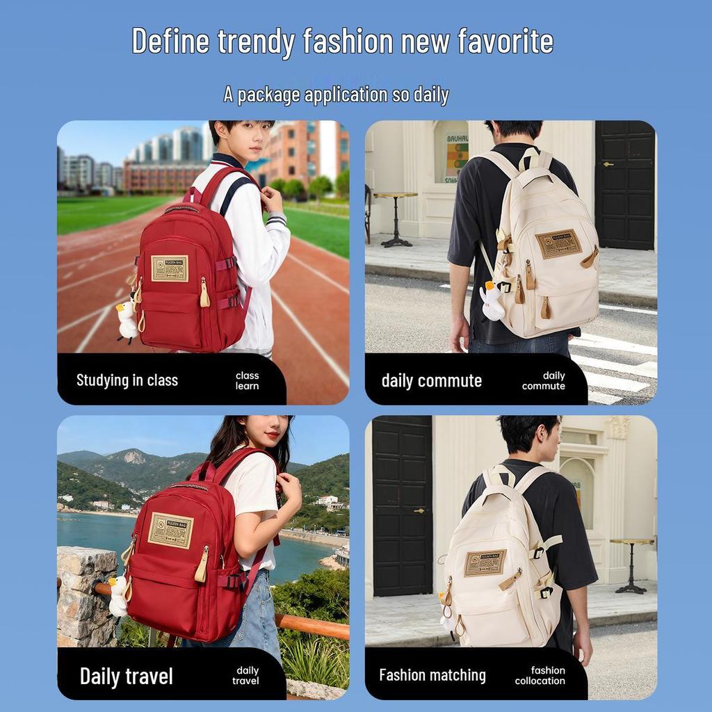 Versatile Large Capacity Solid Color Backpack for Students – Unisex Korean Style